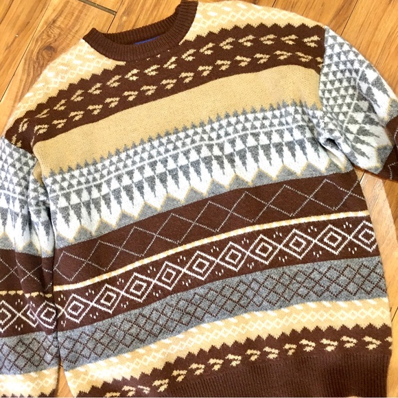 Aelfric Eden vintage print brown sweater grandpa style winter medium ivo… - Picture 6 of 7